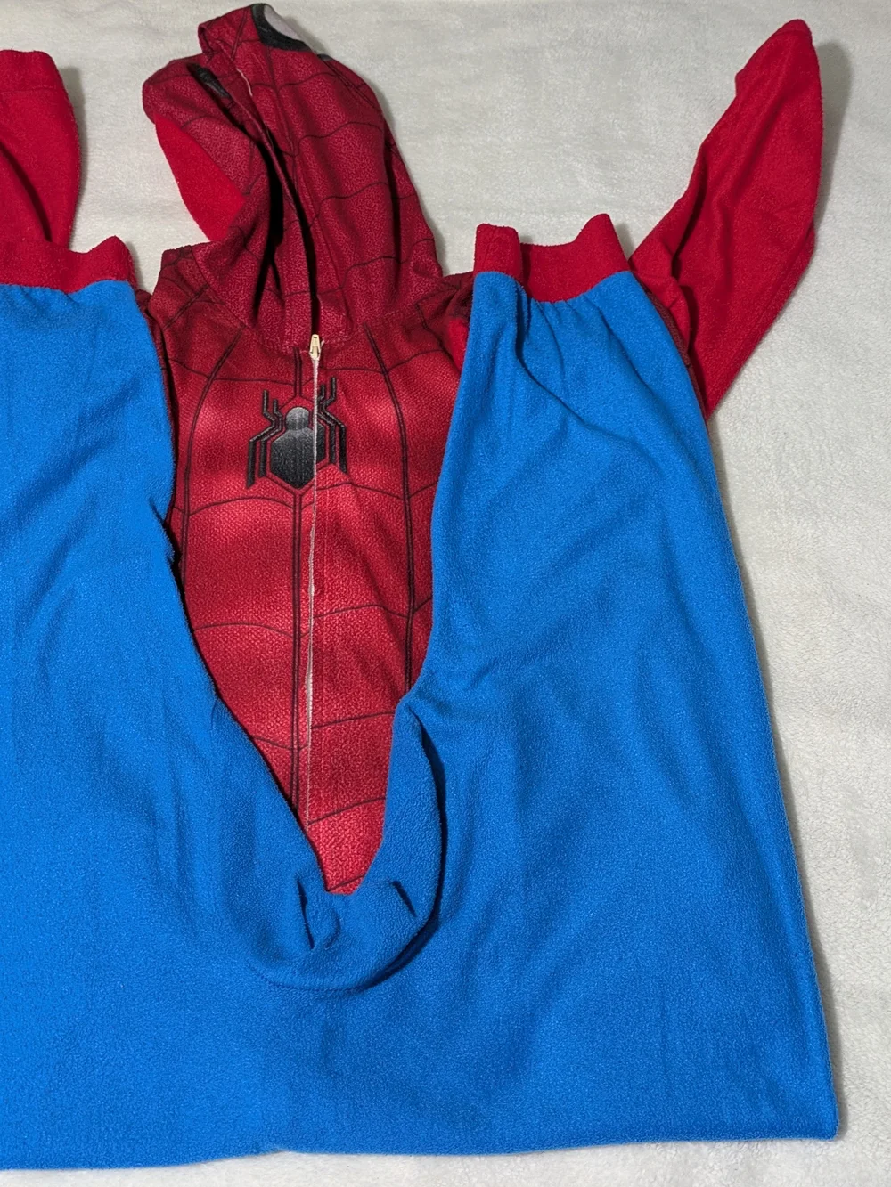 Marvel Spider-Man Kids Size 10/12 Fleece Hooded Onesie Pajamas Costume Flaw - Picture 7 of 8